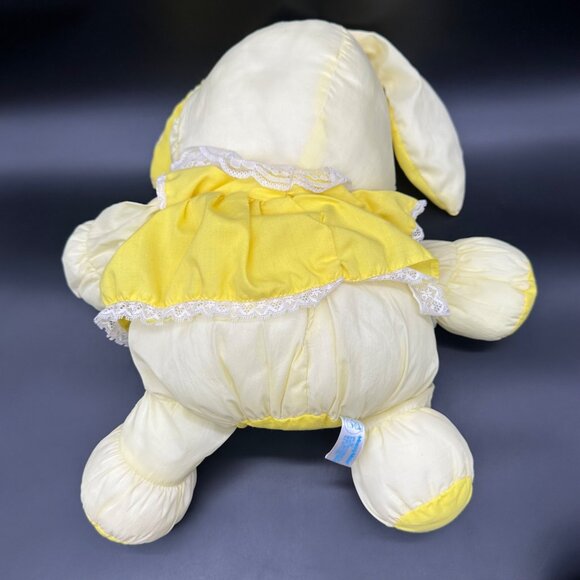 Vintage Bunny Rabbit Happy Mates Puffalump Plush Yellow Dress Lace Trim 80s - Picture 2 of 12